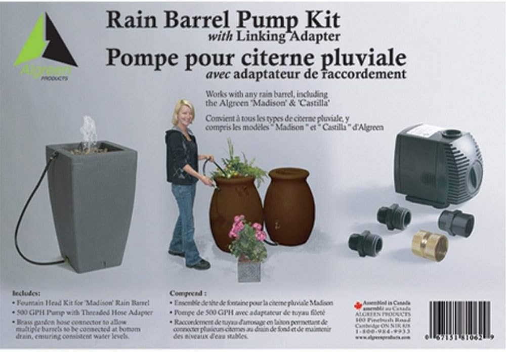 Algreen 500GPH Watering System Pump + 80 Gallon Rain Water Collection Barrel