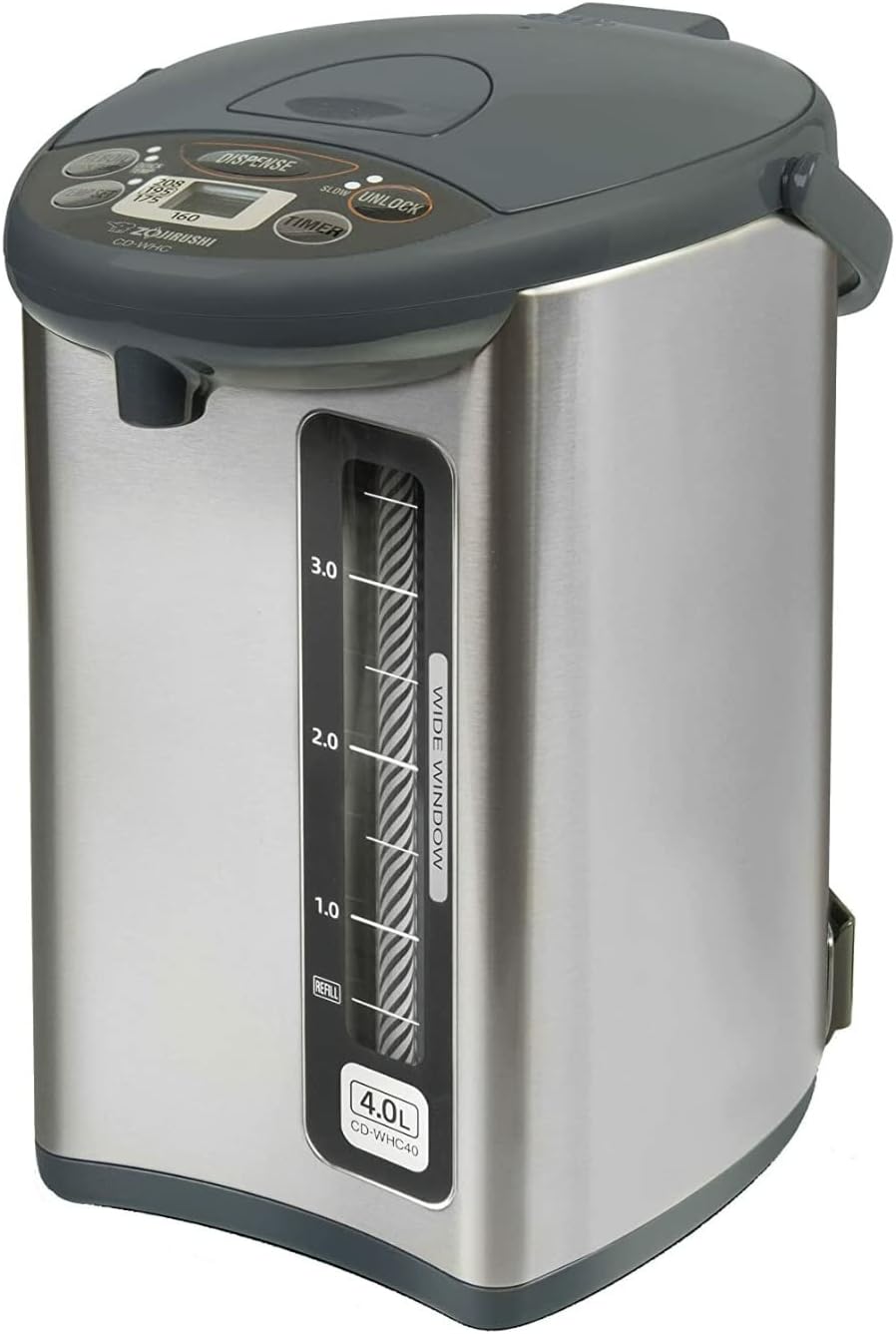 Zojirushi CD-WHC40XH Micom Water Boiler and Warmer, 135 oz, Stainless Gray | Capacity One button, electric dispensing 4-Keep Warm, 135-ounce