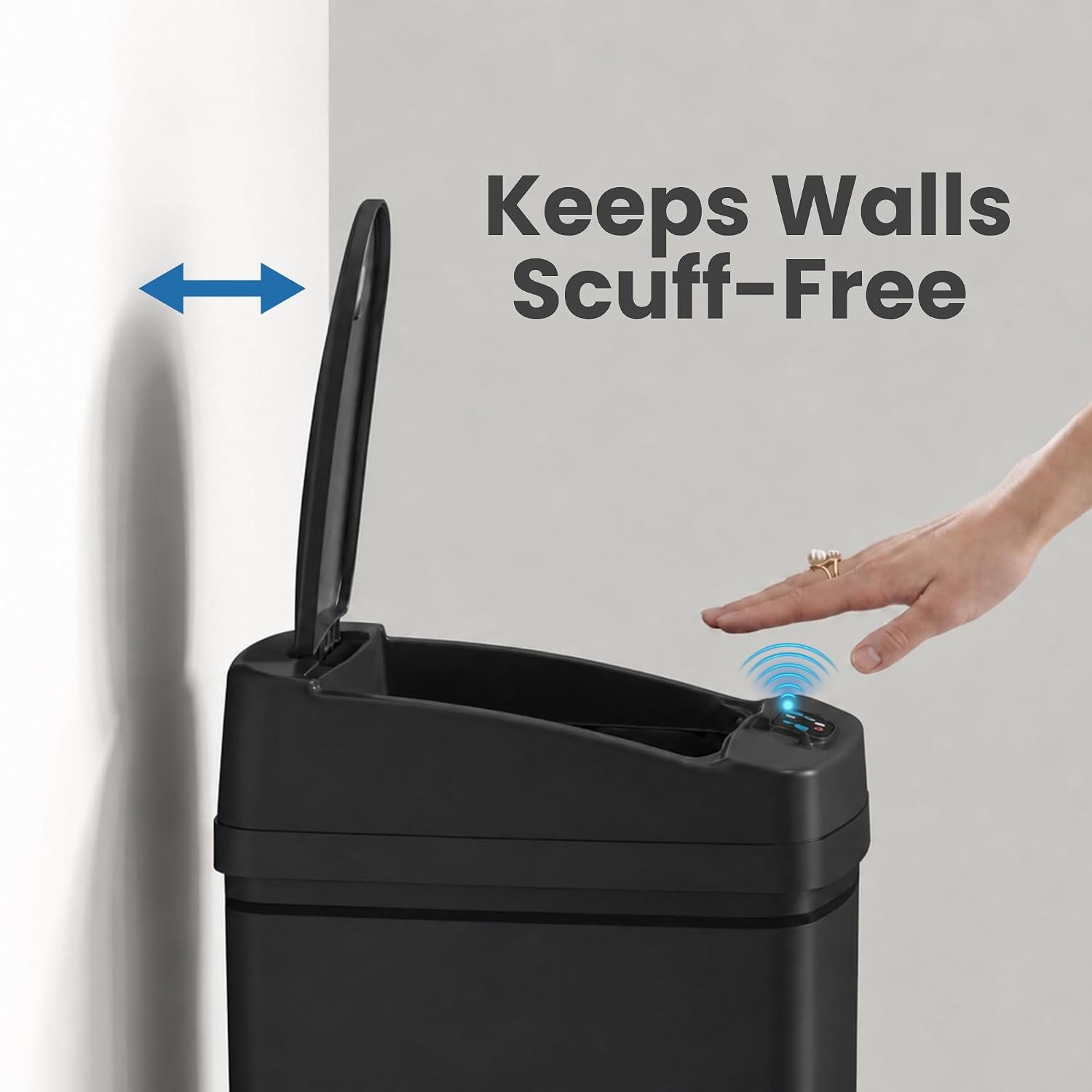 iTouchless 50 Liter / 13 Gallon Kitchen Trash Can with Lid & Deodorizer – Motion Sensor Semi-Round Stainless Steel Garbage Bin for Home, Office, or Garage – Slim, Wide Opening Large Capacity Design