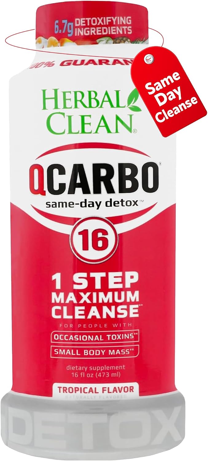Herbal Clean Qcarbo16 Same-Day Detox Cleanse Drink (16 fl oz) - Tropical Flavor Full Body Cleanse* Detox Drink for Moderate Toxin Level*