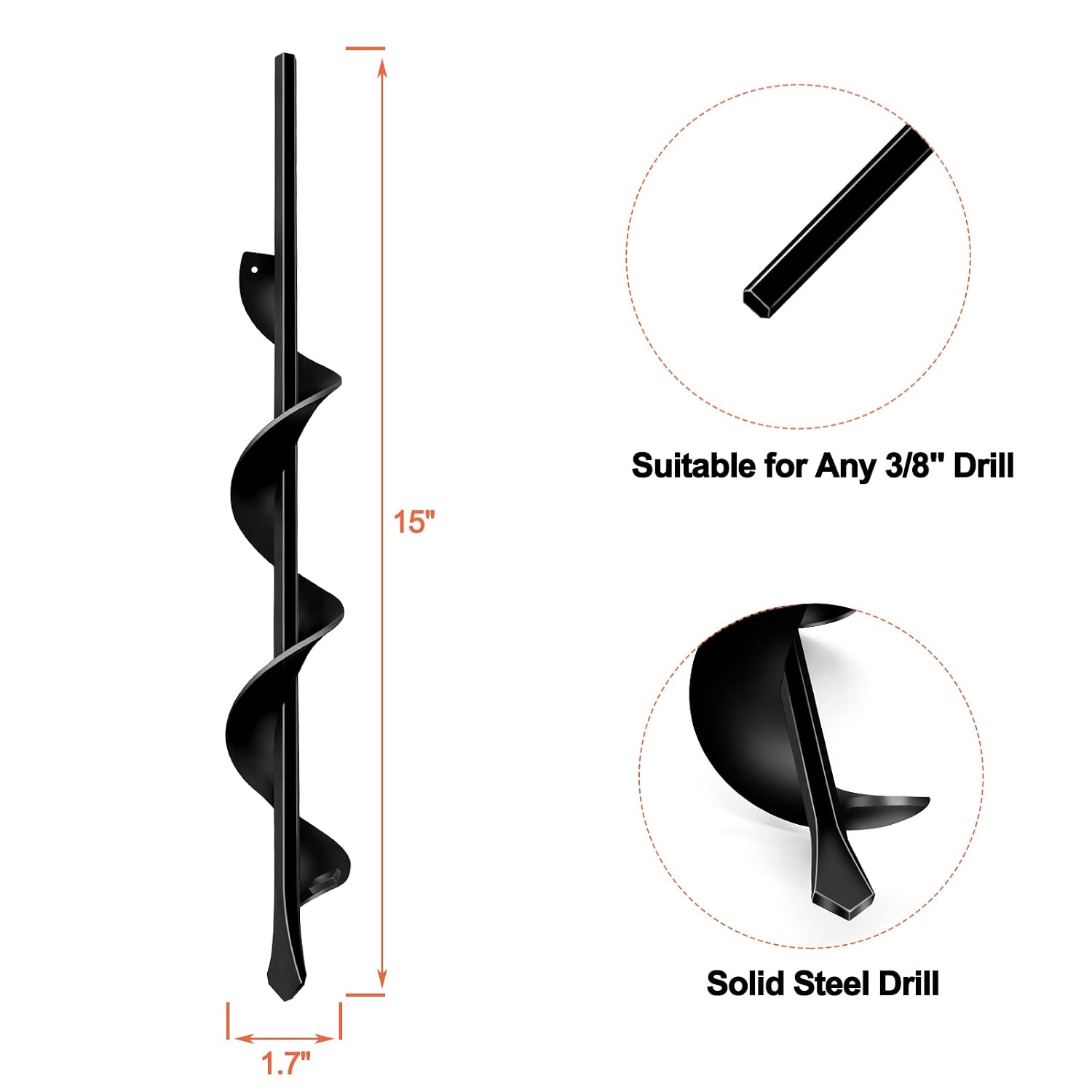 LONGRUN Auger Drill Bit for Planting-1.7"x15" Planting Auger, Garden Spiral Hole Drill Bulb Planter Tool for Planting, Bedding Plants, Flowers