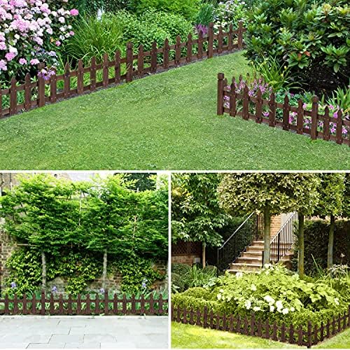 Topeakmart 177.5in Picket Fence for Garden, Wooden Fence Panels,Dark Brown