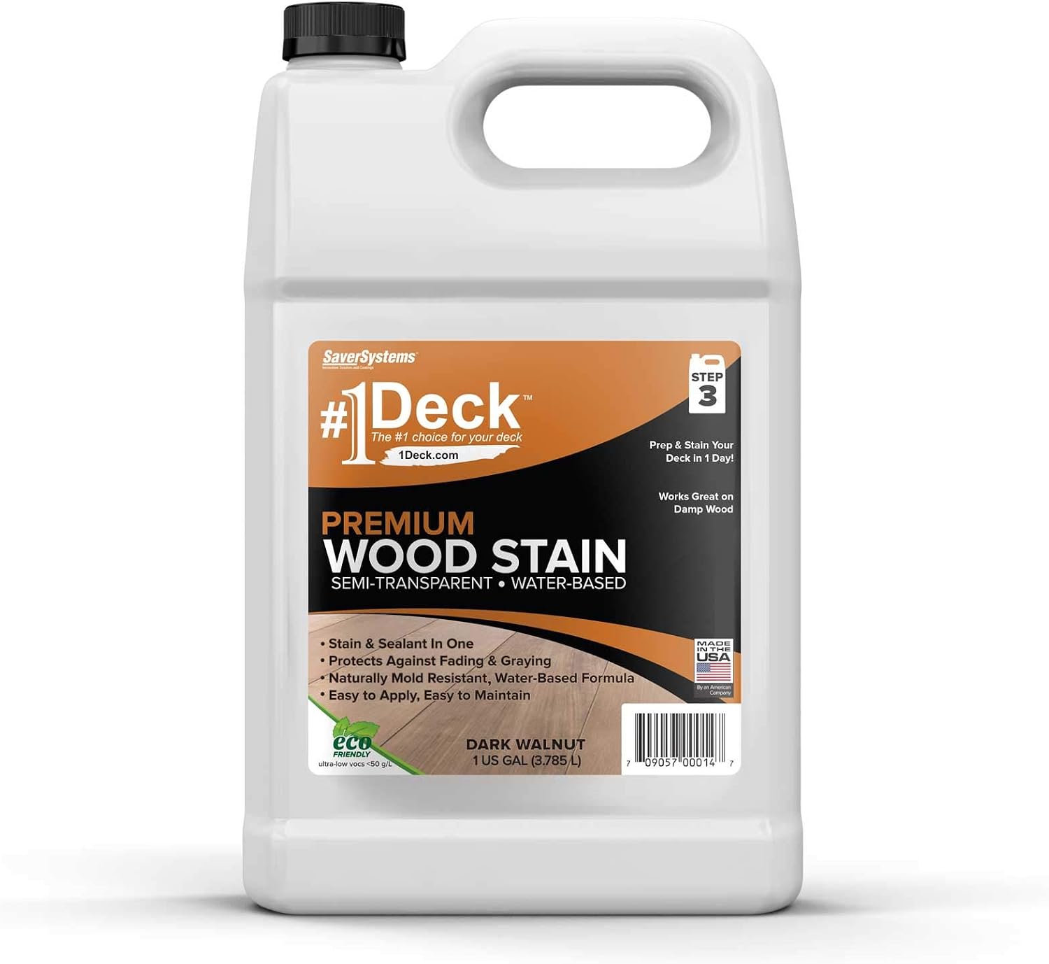 #1 Deck Premium Wood Stain - Semi-Transparent, Water Based, Sealer in One - 1 Gallon