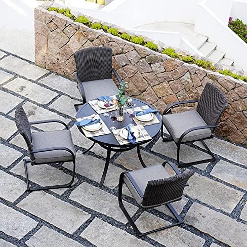 Grand patio 4 Pieces Outdoor Patio Metal Dining Chairs, C-Spring Motion Wicker Dining Chairs Set of 4 with Seat Cushions for Lawn Garden Backyard Deck