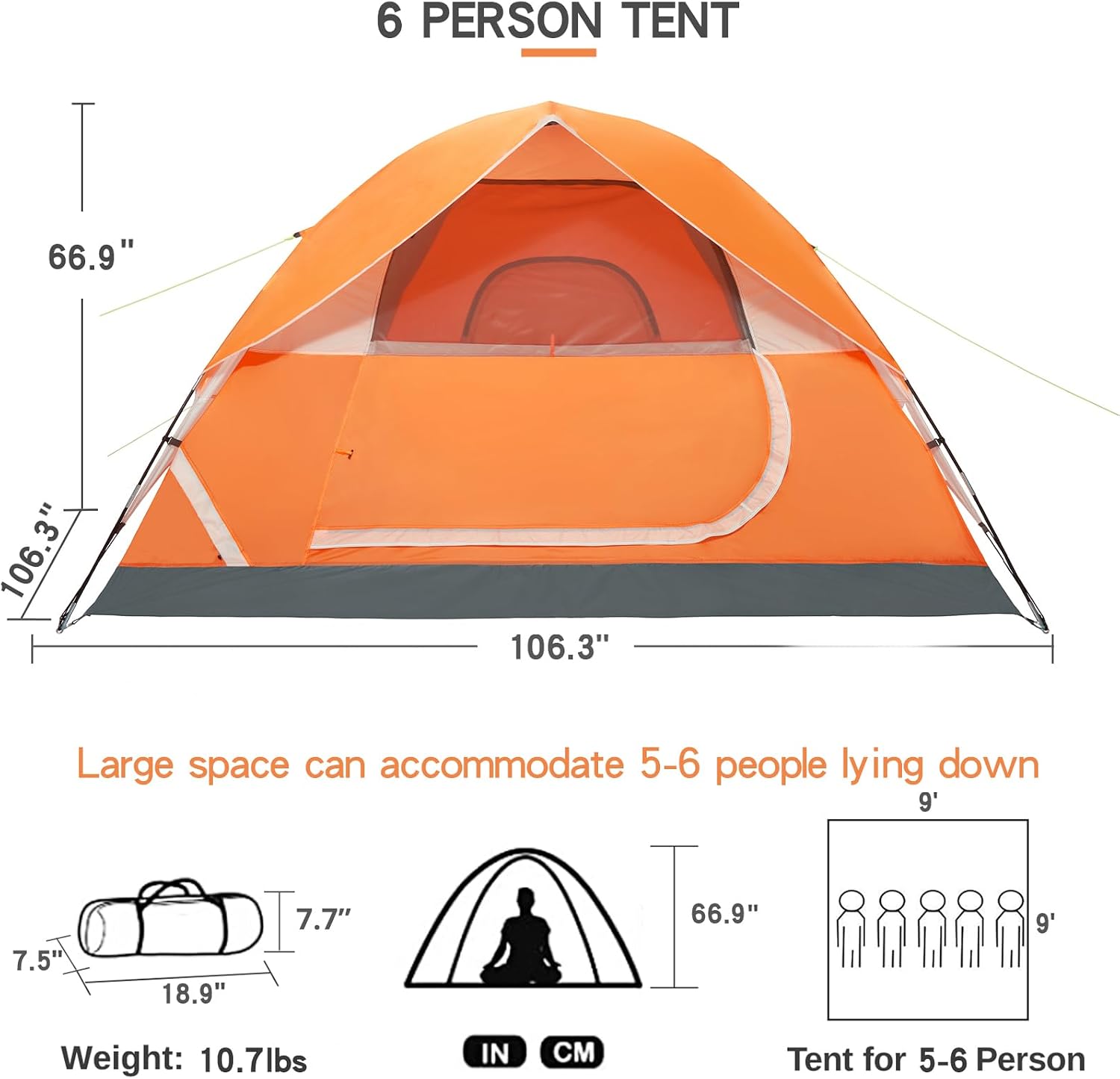 CAMEL CROWN Tents for Camping 2/3/4/5 Person Camping Dome Tent, Waterproof,Spacious, Lightweight Portable Backpacking Tent for Outdoor Camping/Hiking