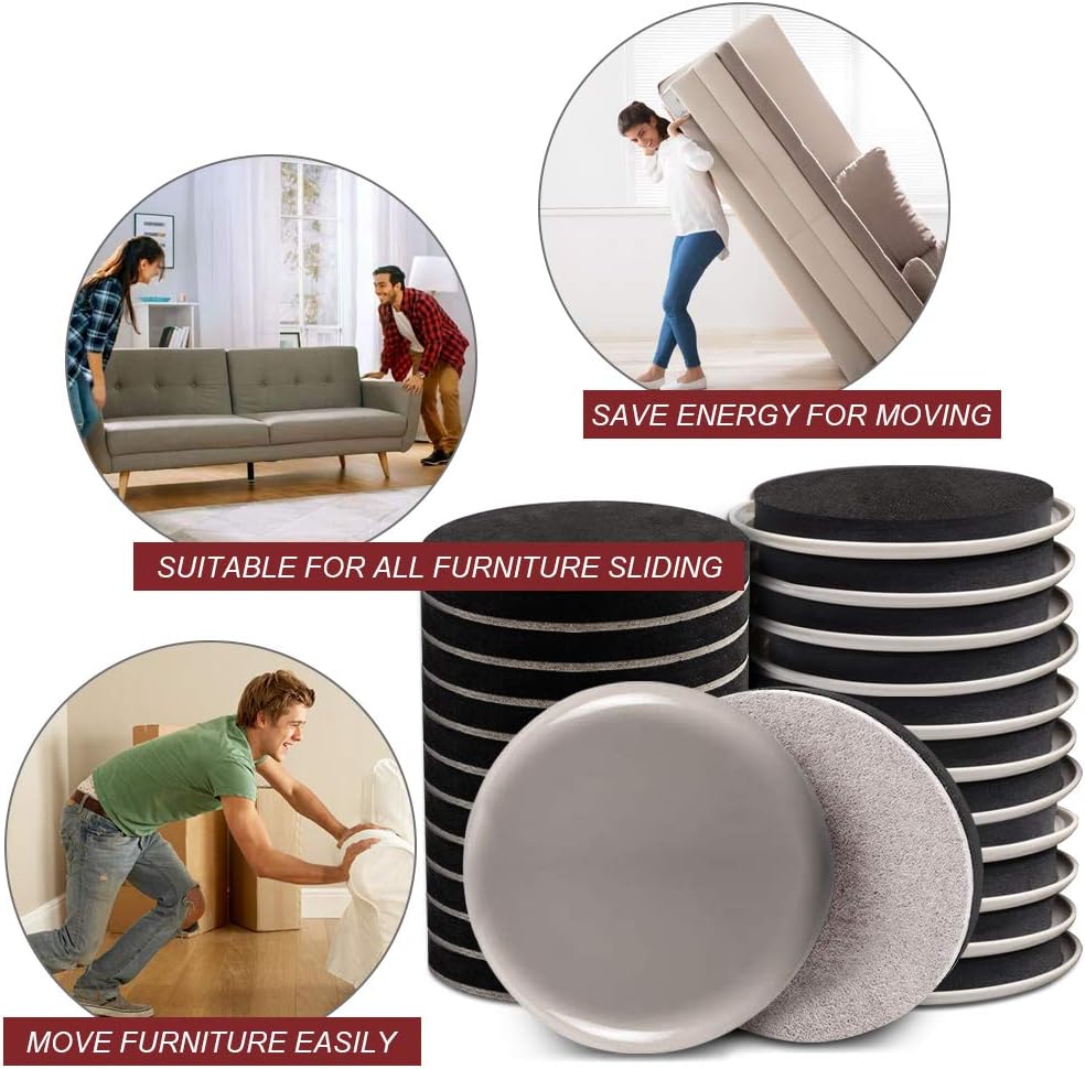 Yelanon Felt Furniture Sliders 20 Pcs 3.5" Round for Hardwood & Tile