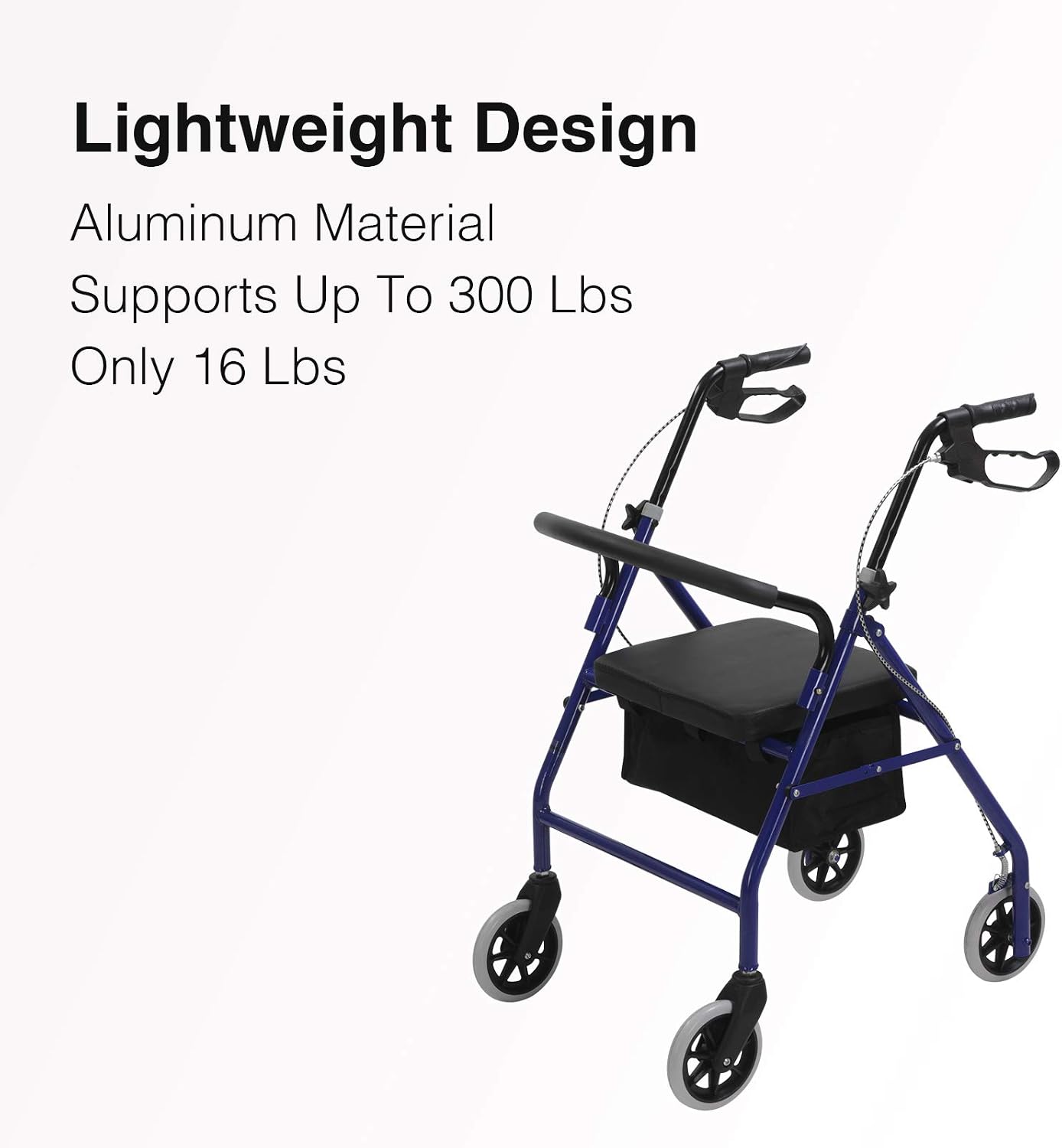 4 Wheels Folding rollator Walker with Handbrakes and carrybag,Medical Walkers with Seat and Wheels,Blue