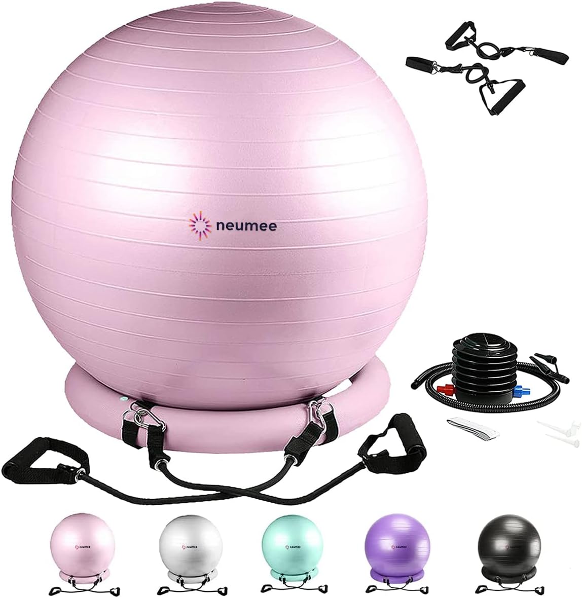 Yoga Ball Chair with 65cm Exercise Ball & 2 Resistance Bands, Stability Base for Home Office, Yoga, Pilates & Fitness, Balance Ball for Posture