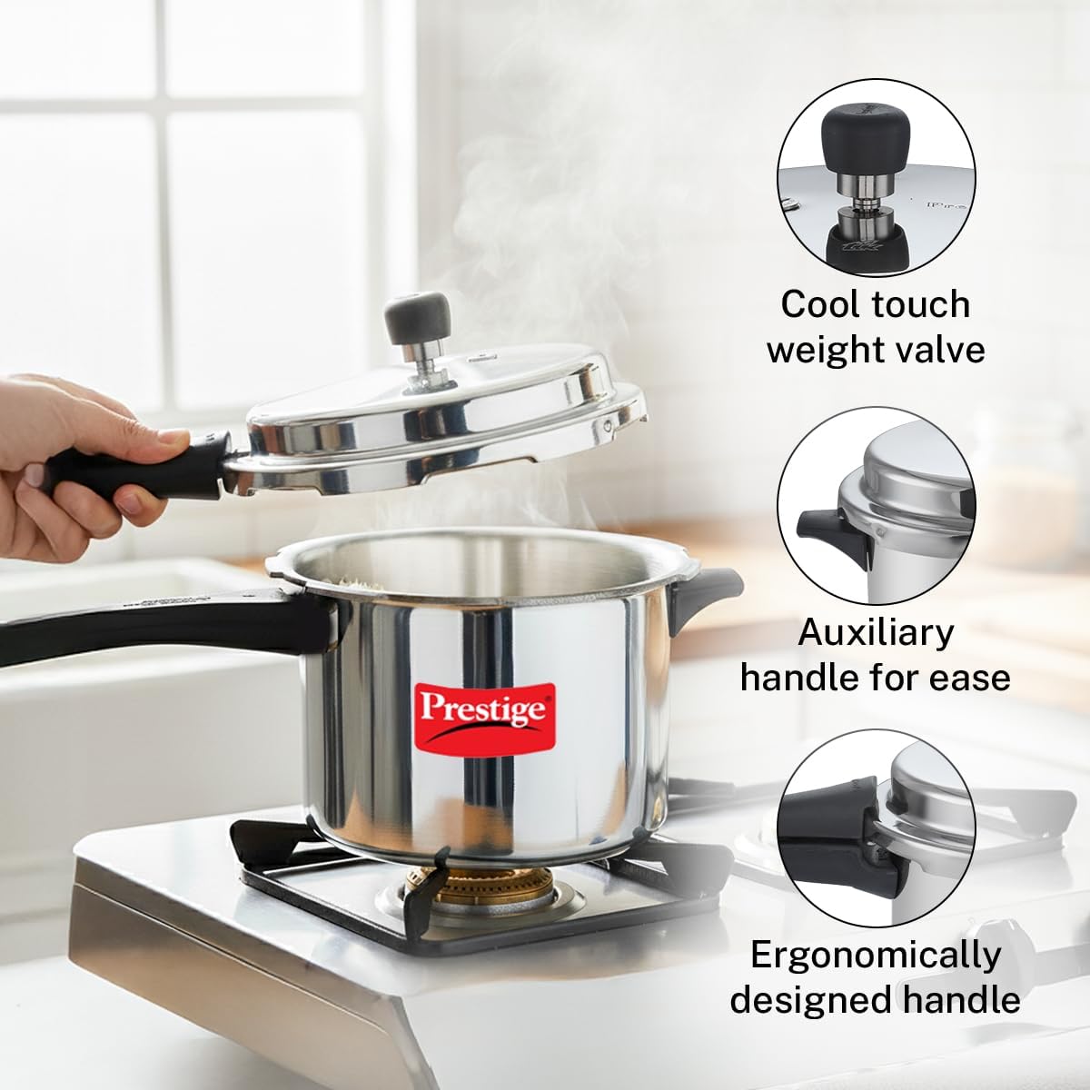 Prestige Popular Aluminum Pressure Cooker, 5 L, Silver