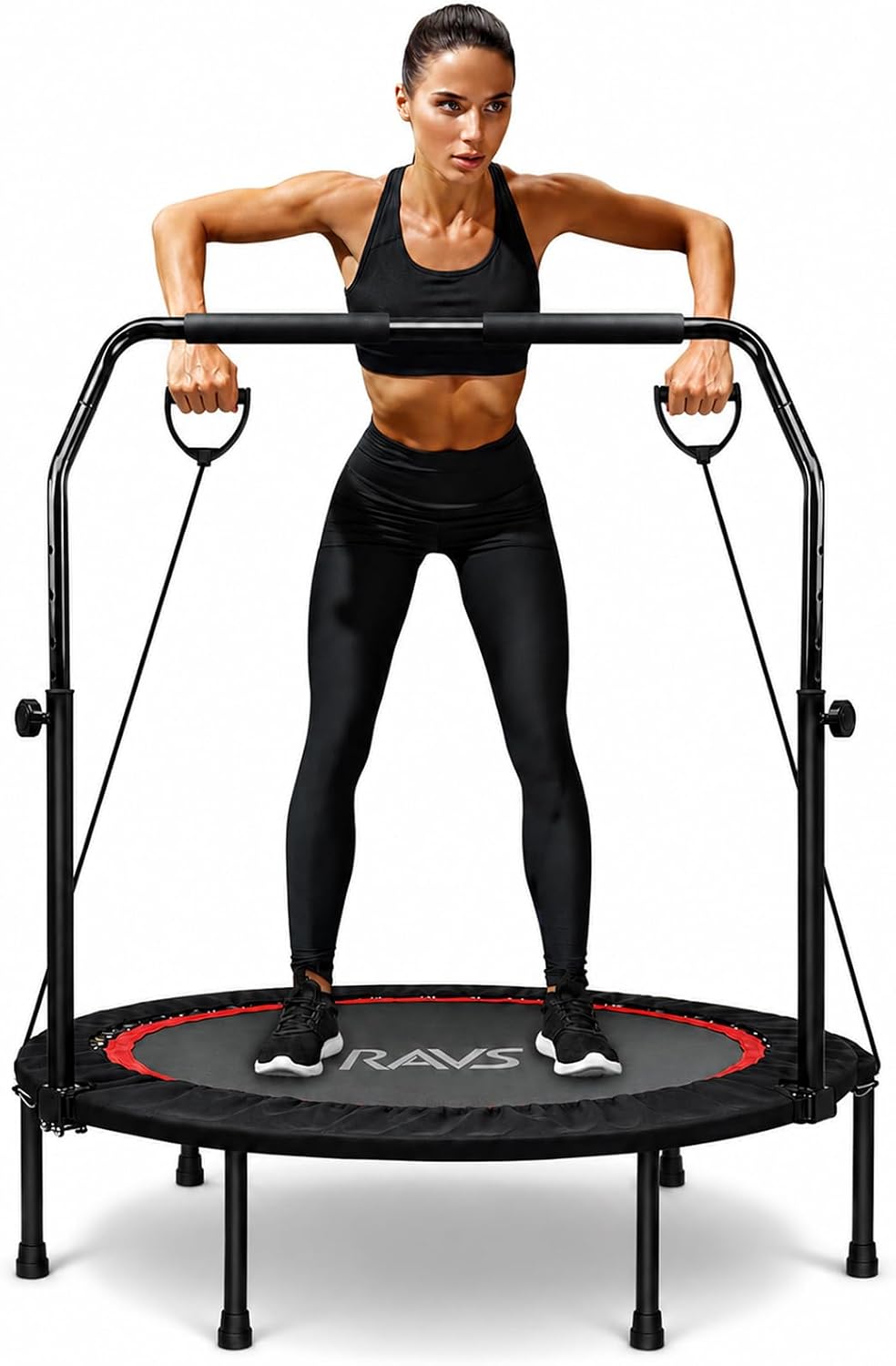 RAVS 40/48" Foldable Rebounder Trampoline for Adults, Handlebar, Indoor