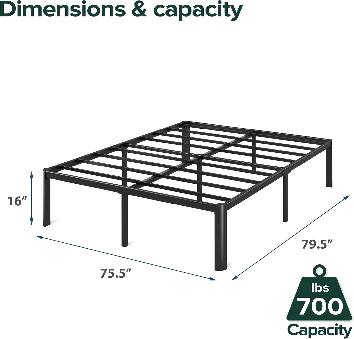 ZINUS Van 16 Inch Metal Platform Bed Frame / Steel Slat Support / No Box Spring Needed / Easy Assembly, Full