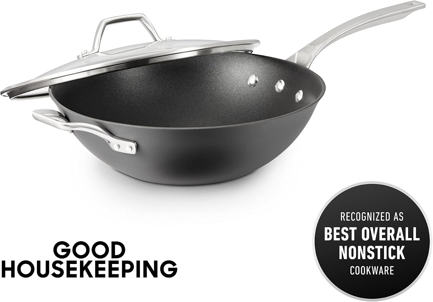 Calphalon Signature Hard-Anodized Nonstick Wok, 12", Flat-Bottom, Oven-Safe, PFOA-Free, Black
