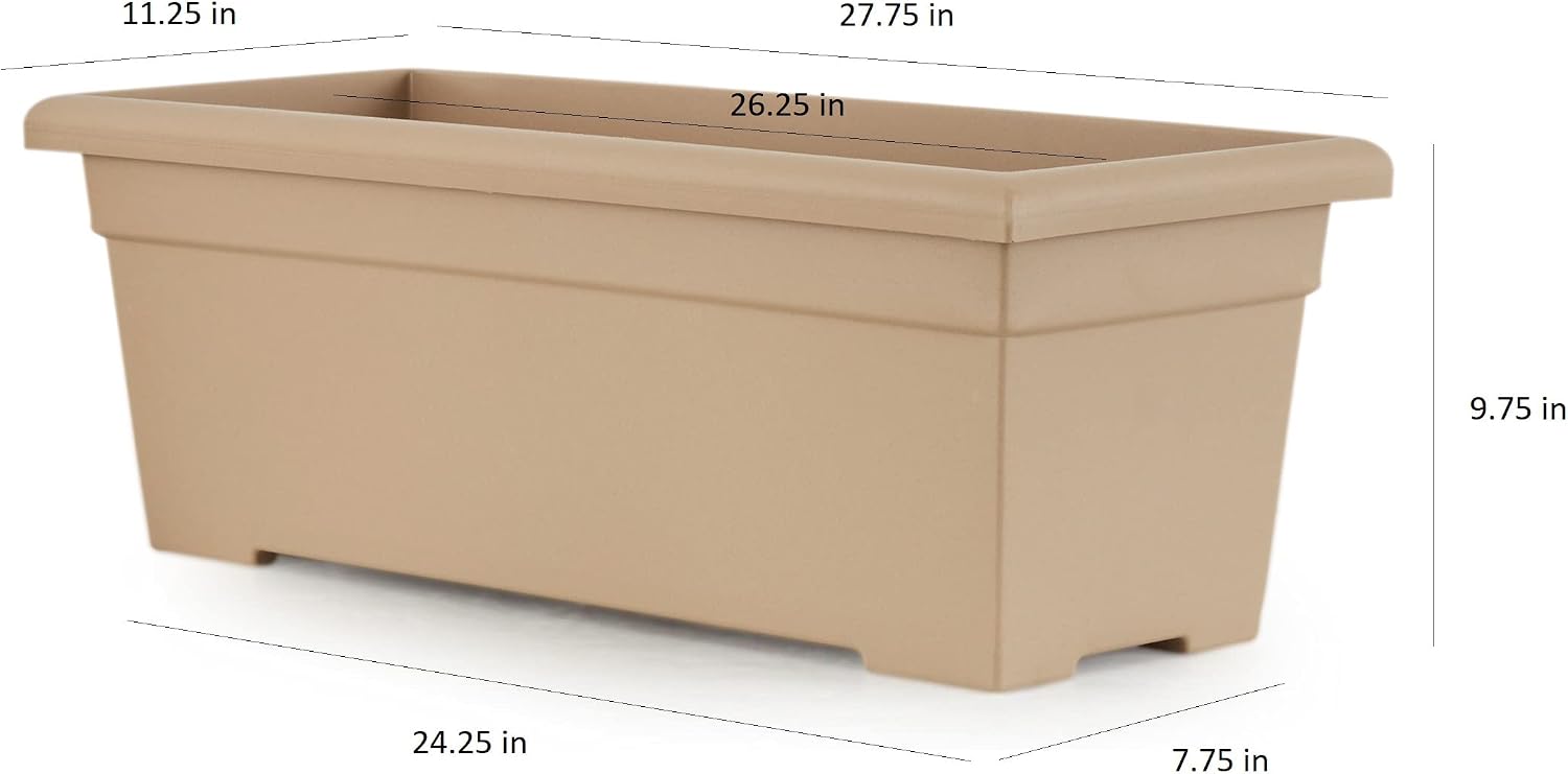 The HC Companies Romana Planter Box, 28 Inch, Clay, 1-Pack | Plastic, Drainage Plug, Lightweight, UV-Resistant, for Garden, Patio, Balcony & Fence