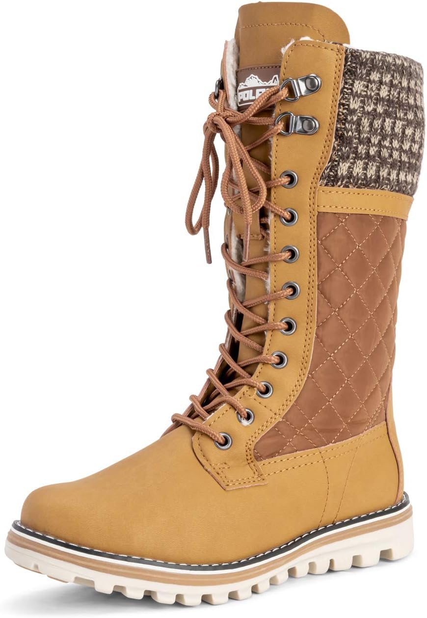 POLAR Womens Faux Fur Warm Thermal Waterproof Outdoor Walking Snow Winter Rubber Sole Calf Boots