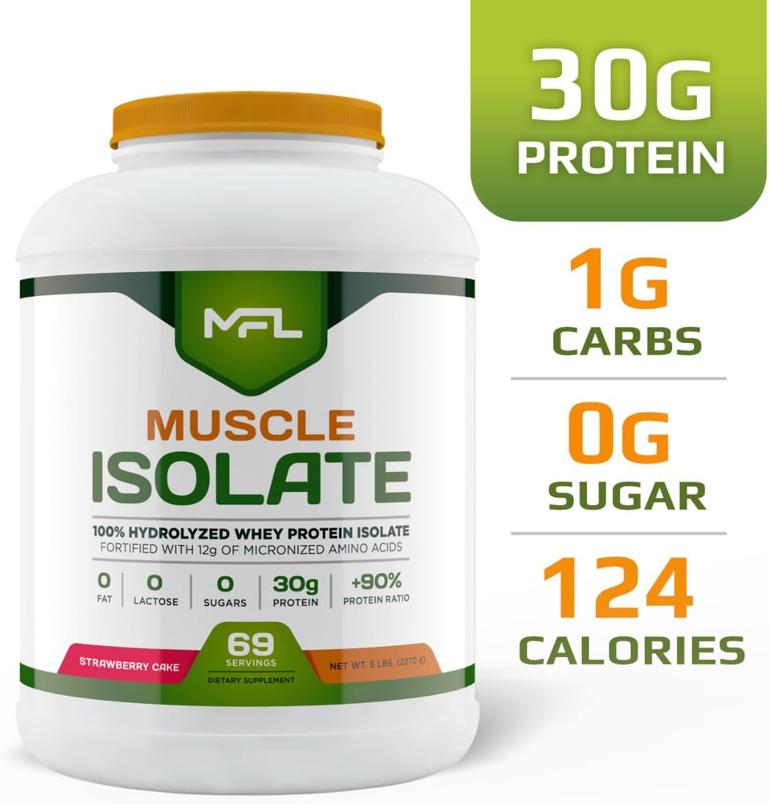 MFL 100% Isolate Protein l 30g of Protein l 12g Amino Acids l Keto Friendly l Low Carbs l 5 lbs. (Vanilla Bean)