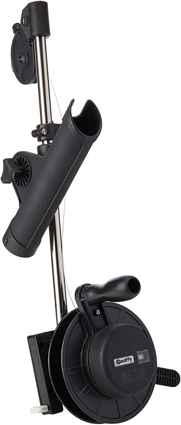 Scotty #1050 Depthmaster Manual Downrigger, Display Packed w/ Rod Holder, BLACK, 23"