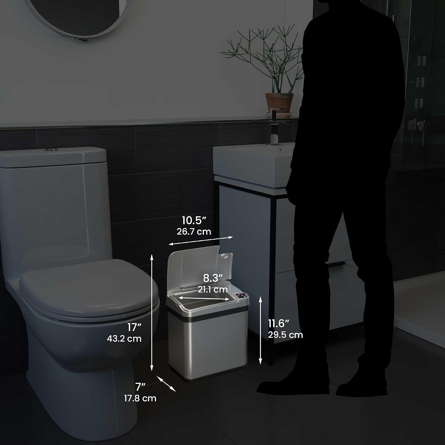 iTouchless 13 Gallon and 2.5 Gallon Automatic Touchless Sensor Kitchen Cans with Odor Control System, Includes 1 Waterproof Reusable “TRASH” Vinyl Sticker, Stainless Steel/02 Gal and 03 Gal