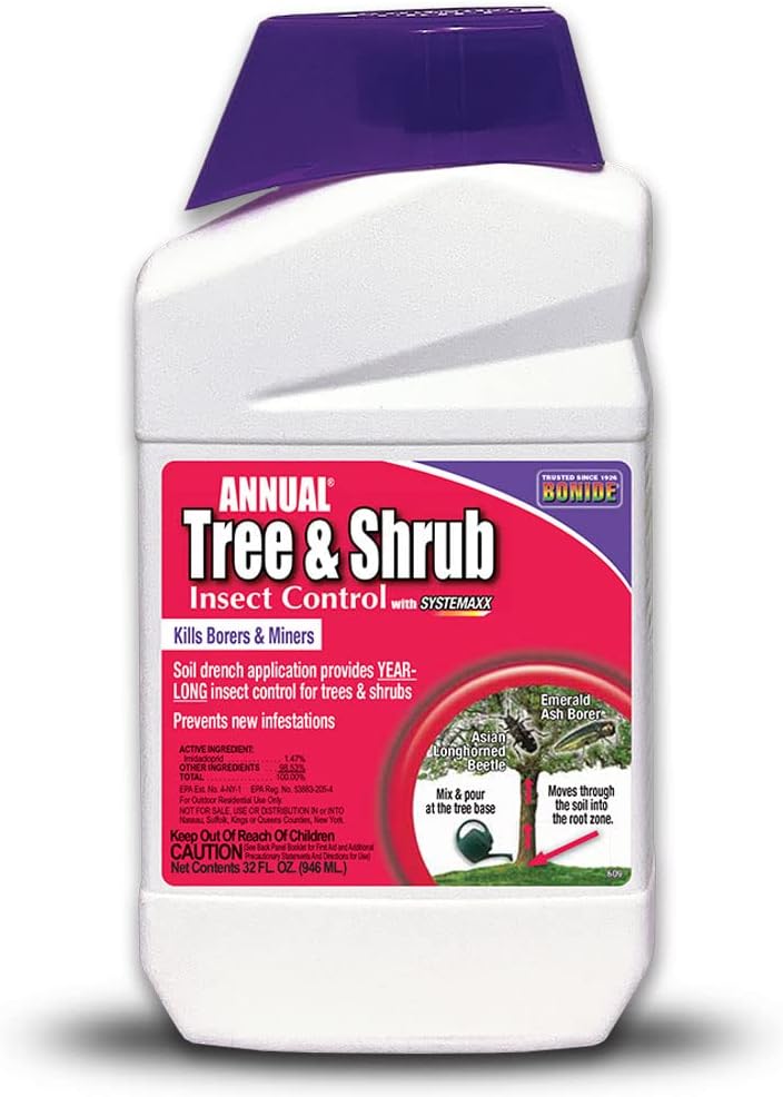 Bonide Annual Tree & Shrub Insect Control with Systemaxx | 32 oz Concentrate, Year Long Protection, Bug Killer