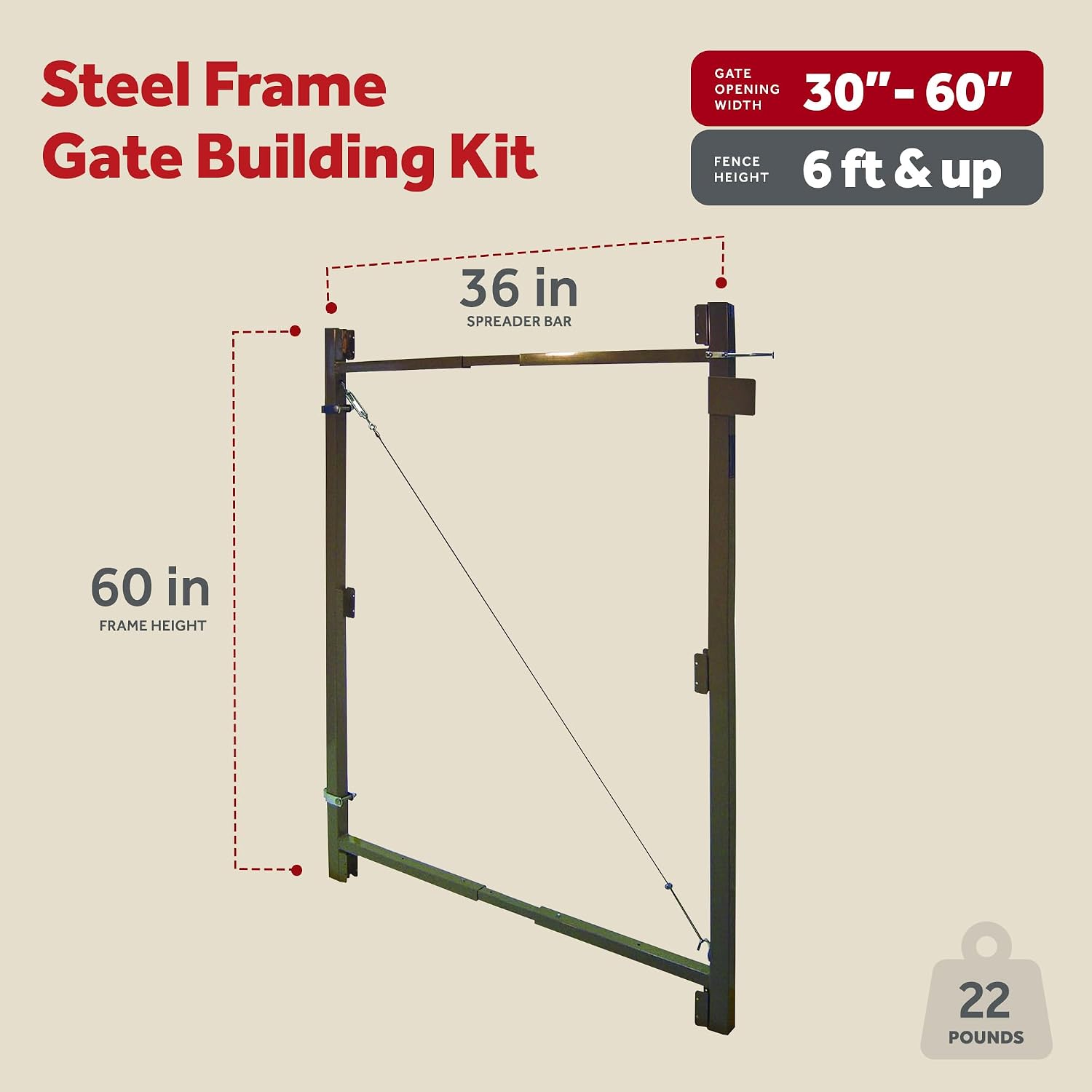 Adjust-A-Gate Steel Frame Gate Kit, 36"-60" Wide Opening Up To 7' High (5 Pack)