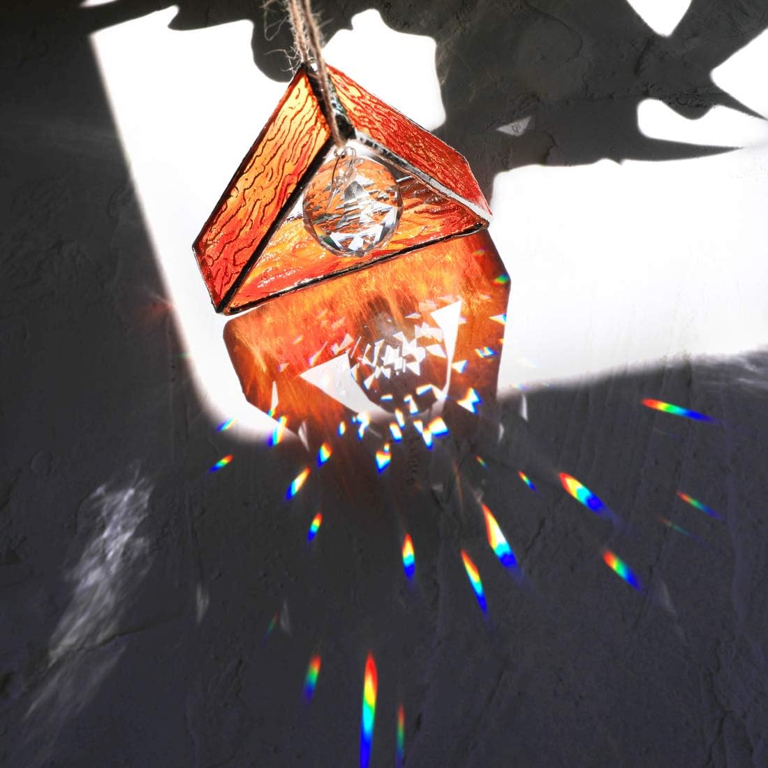 Green Stained Glass Pyramid Suncatcher Window Hanging Prism Decor