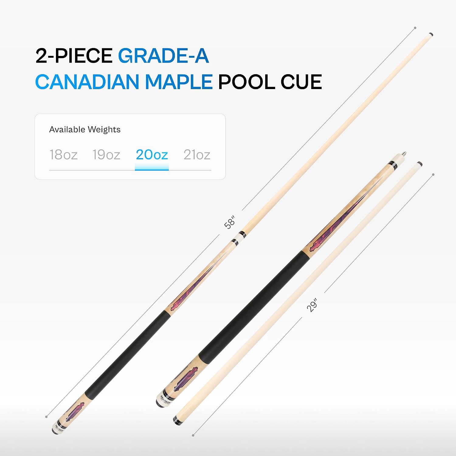 PEARSON Cues League Series Pool Cue Stick Maple Wood Billiard Cue with Leather Grip, Stainless Steel Joint
