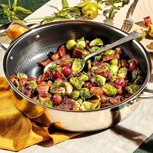HexClad 4.5 Qt Hybrid Nonstick Deep Sauté Frying Pan & Lid, Induction Ready | Stay-Cool Handles, Dishwasher and Oven Safe up to 900°F, Compatible with All Cooktops