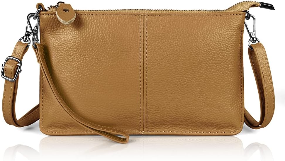 befen Genuine Leather Small Crossbody Bags for Women Wristlet Wallet Purses | Real Leather, RFID Blocking Card Slots, Wristlet Strap, Clutch Purse, Fit iPhone 17 Pro Max, Leather Handbags