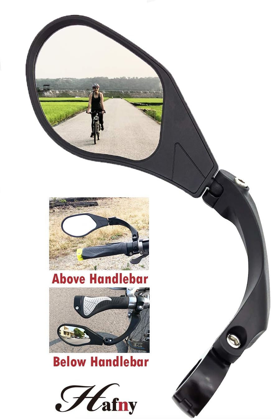 Hafny New Handlebar Bike Mirror, HD,Blast-Resistant, Glass Lens, Reflector (HF-M903LS-FR05 (Bar End Fitting Left Side, Silver Glass))
