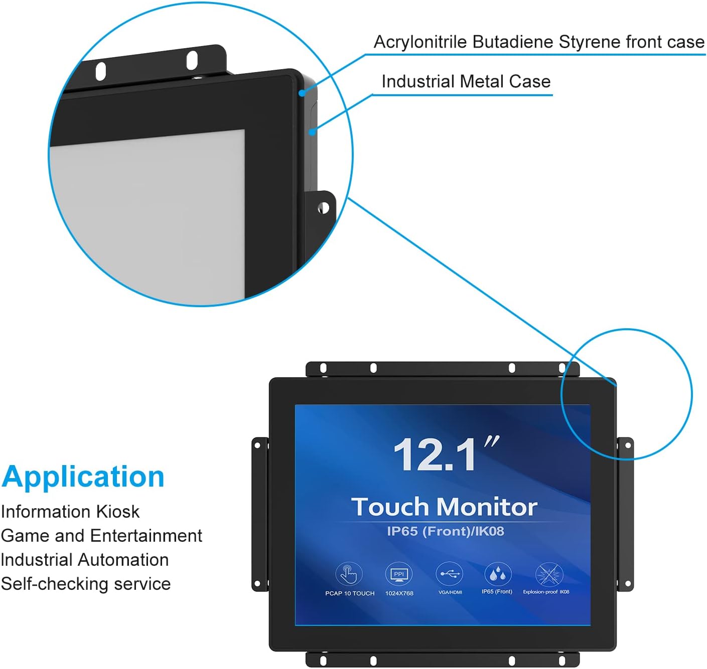 GreenTouch 18.5 Industrial Touch Monitor Open Frame, HDMI/VGA/DVI Interface, Muliti Touch Capacitive Touch Screen Technology