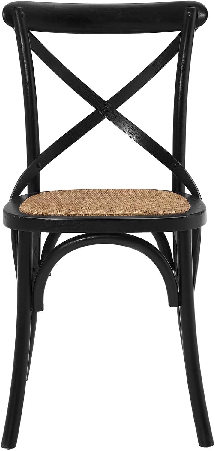 Modway Gear Rustic Modern Farmhouse Elm Wood Rattan Dining Chair in Gray