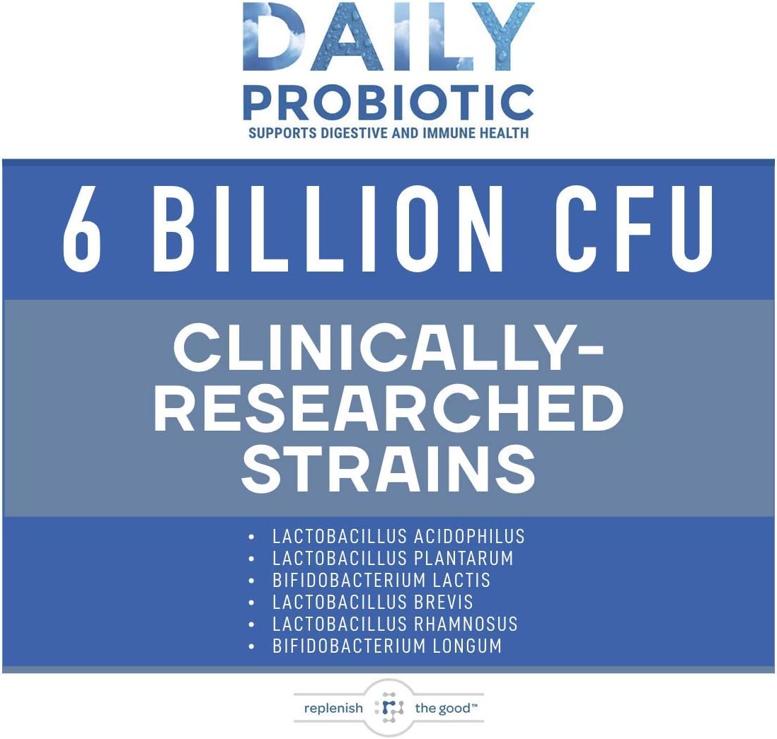 Replenish the Good Daily Probiotic - 6 Billion CFU - Supports Digestive Health -15x More Effective Than Regular Capsules - Relieves Gas, Bloated Stomach & Acid Reflux (60 Count)