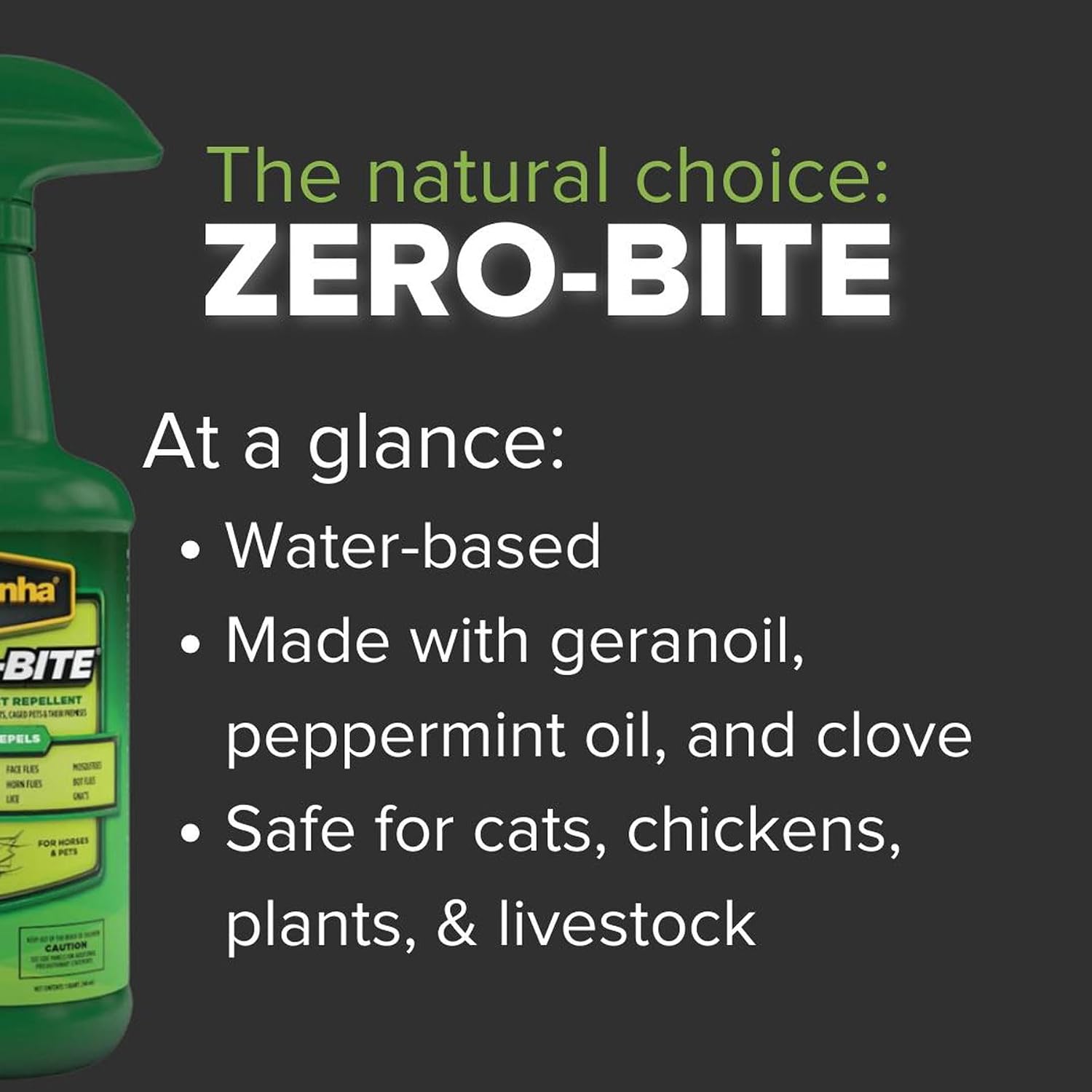 PYRANHA Zero-Bite All Natural Fly Spray - Ready to Use Water Based Repellent for Horses, Dogs, Cats, Ferrets, Caged Pets, Livestock | Repels Flies, Gnats, Mosquitoes, No-See-UMS