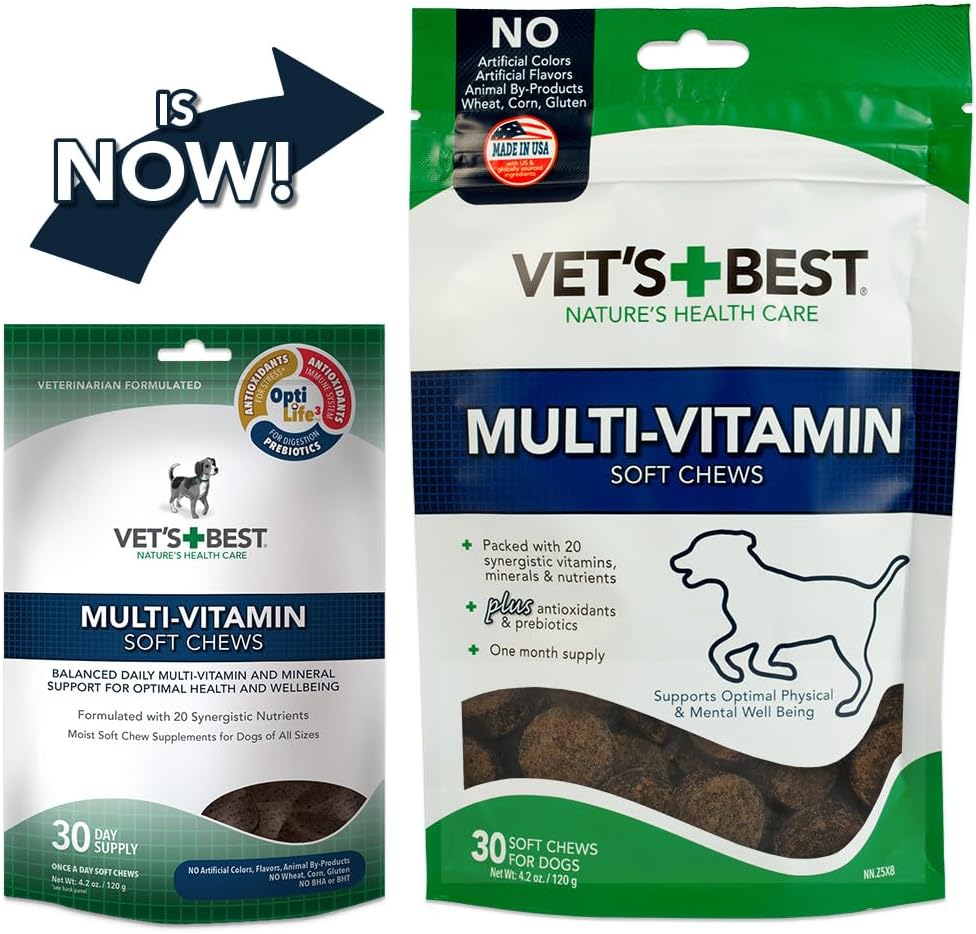 Vet's Best Multi-Vitamin Soft Chews for Dogs, Daily Wellness, 30 Count | Daily Multivitamin Soft Chews, Supports Physical & Mental Wellness