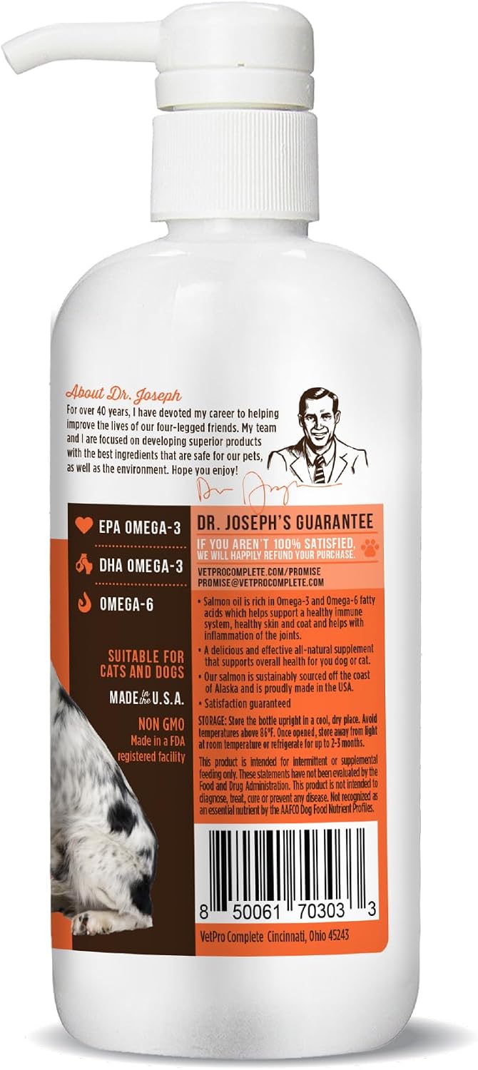Dr. Joseph's VetPro Complete Wild Alaskan Salmon Oil Supplement for Dogs & Cats, 16 Ounces, Omega 3 & 6 Liquid Fish Oil, EPA + DHA Fatty Acids