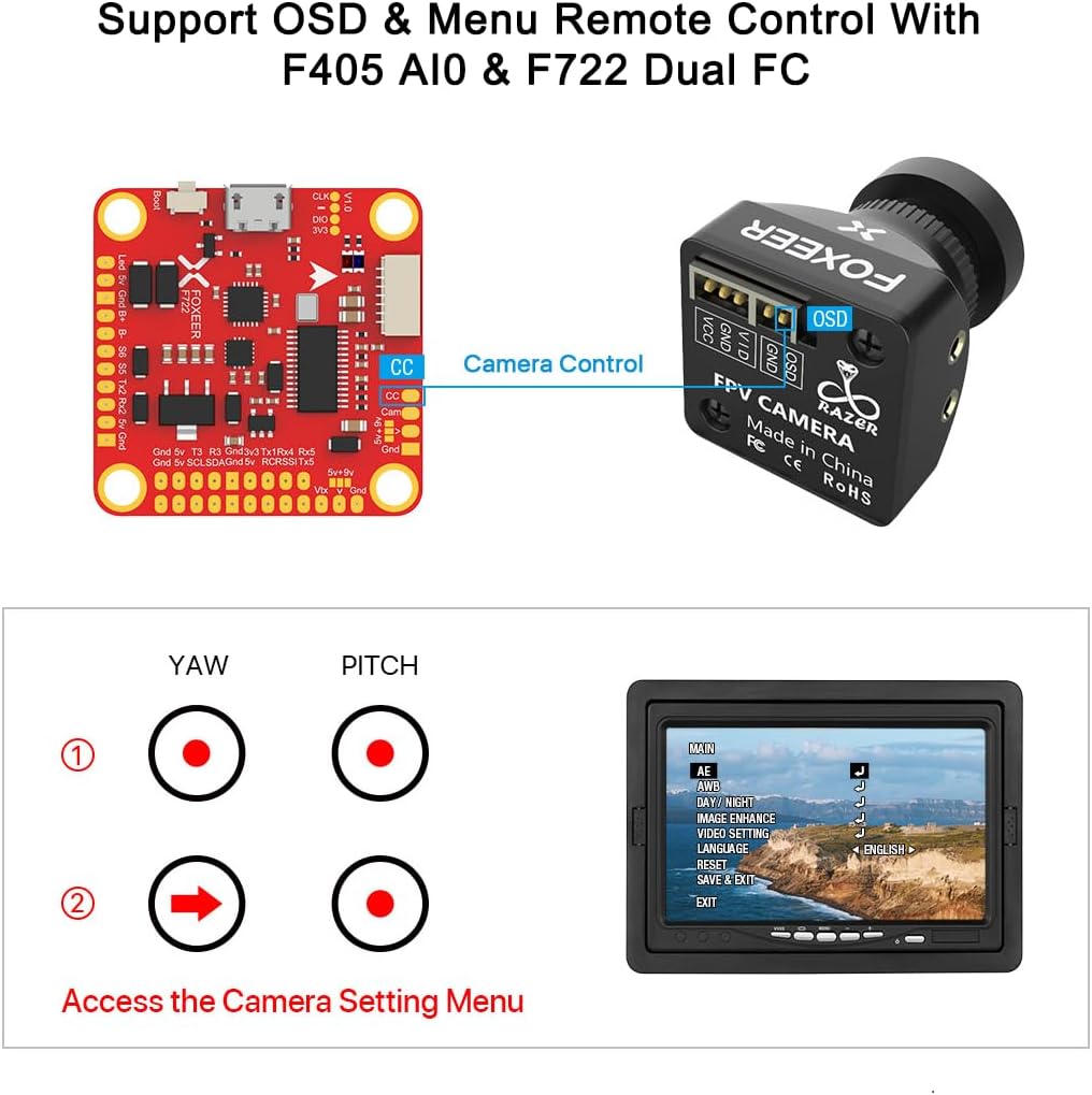 FOXEER FPV Camera Razer Mini V3 1200TVL 1/3" CMOS Sensor 2.1mm Lens 4:3 PAL/NTSC Switchable OSD Board Support Ultra Light Nano FPV Camera for RC FPV