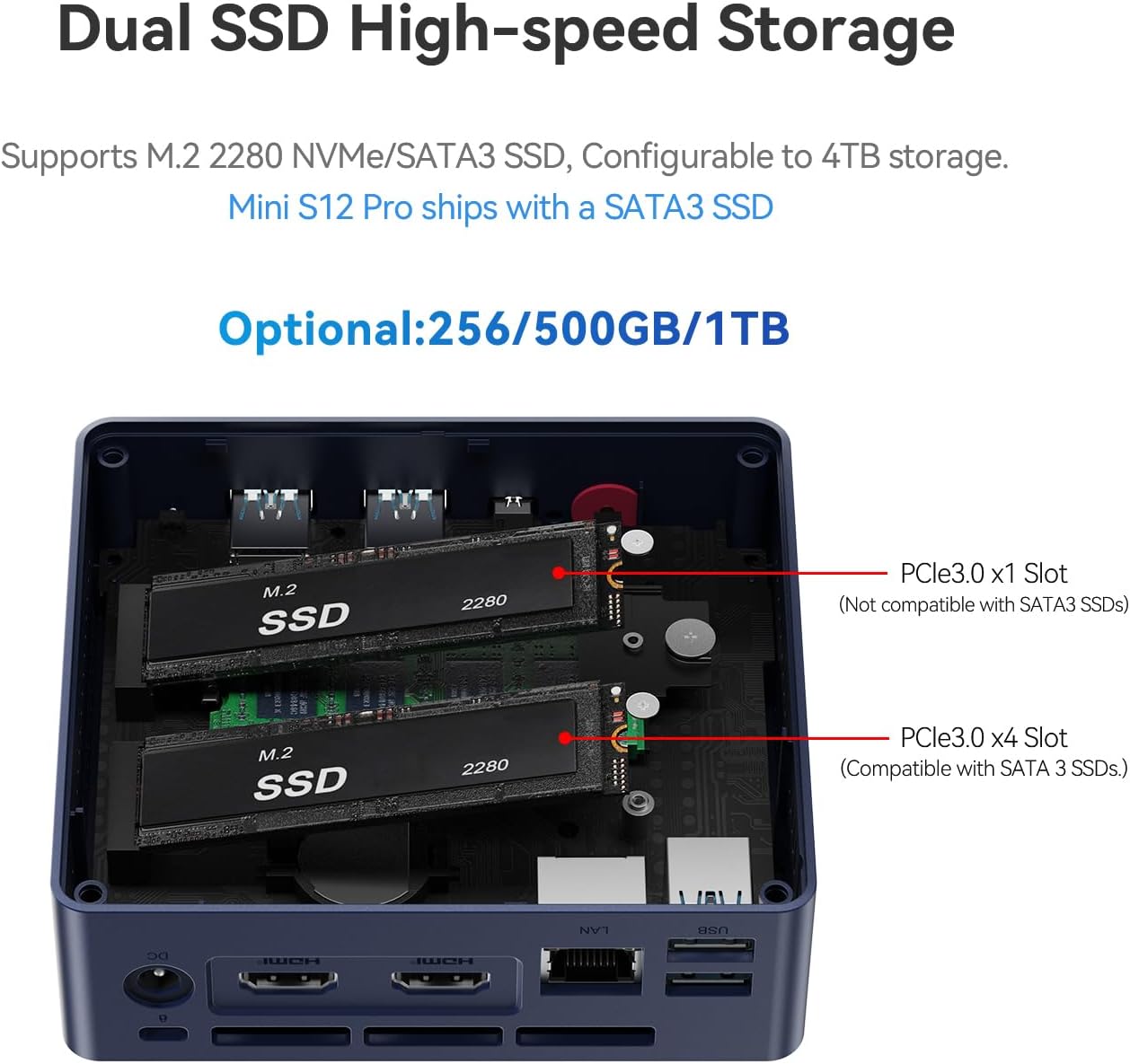 Beelink Mini PC, MINI S12 Intel Lake N95 4C/4T, 8GB DDR4 RAM 256GB SSD