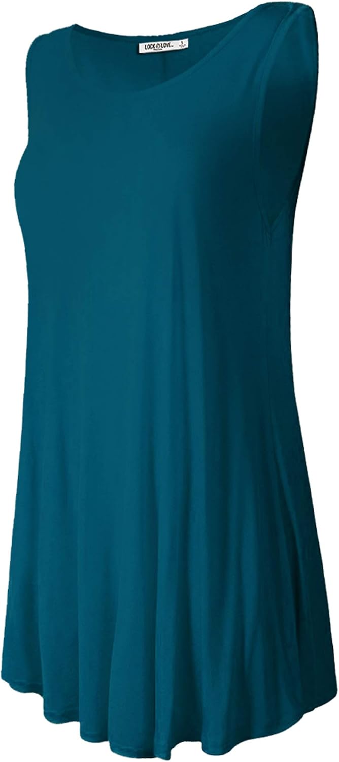 Lock and Love Women Solid Short Sleeve/Sleeveless Tunic for Leggings Swing Tunic Flare Tank Tops S-5XL Plus Size Made in USA