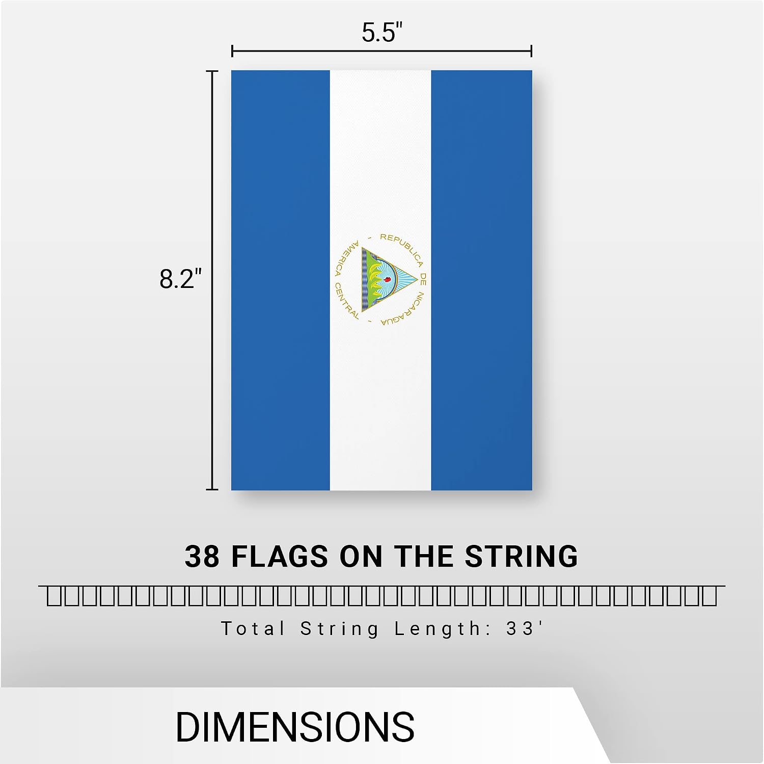 G128 Nicaragua Nicaraguan Bunting Banner | Flag 8.2 x 5.5 Inch, Full String 33 Feet | Printed 150D Polyester, Decorations For Bar, School