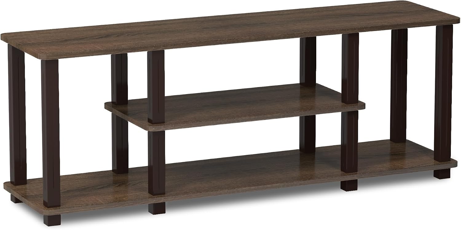 Furinno Turn-N-Tube No Tools 3D 3-Tier Entertainment TV Stand up to 50 inch TV, Round Tubes, French Oak Grey/Black | for TV up to 50 Inch, Open Frame Rectangular Entertainment Center with Storage Shelf, TV Console, for Living Room, Bedroom