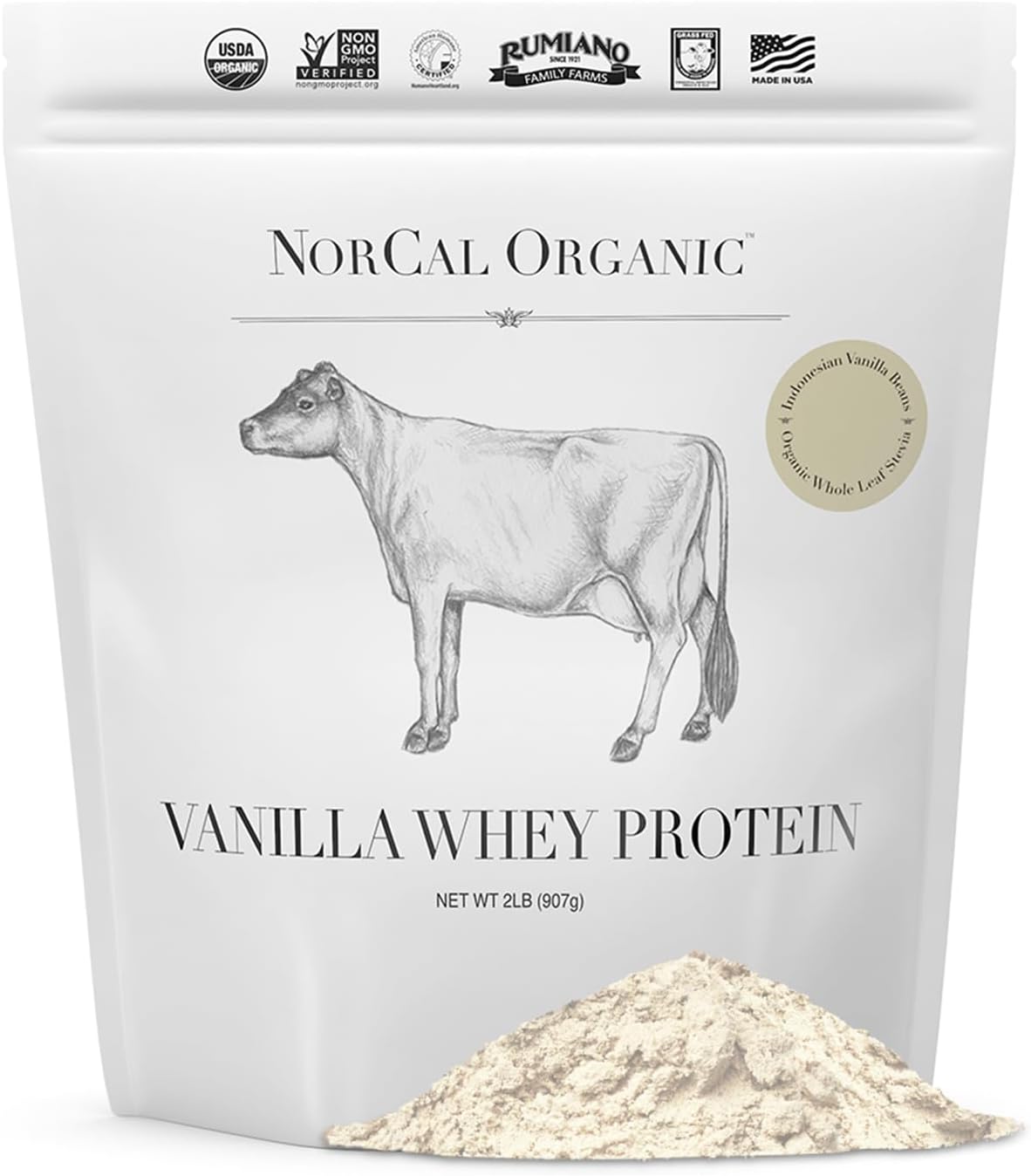 NorCal Organic Grass-Fed Whey Protein, USDA Certified, Unflavored, 2 lb