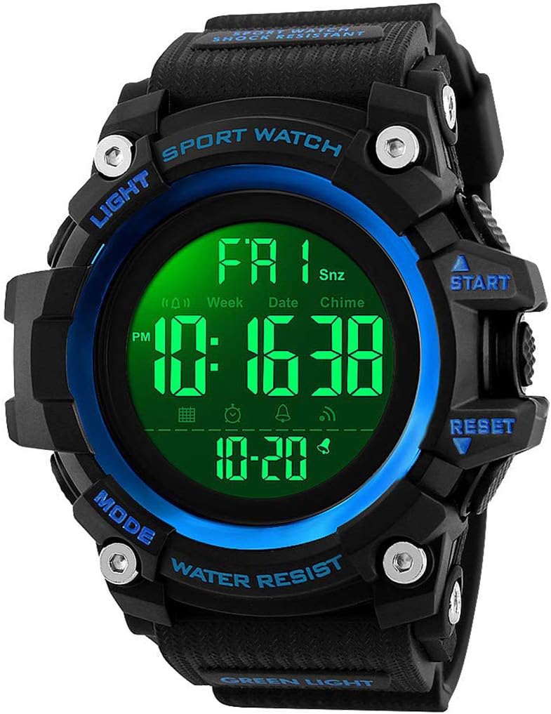 Gosasa Men Sport Watch Countdown Stopwatch Watch Mens Wrist Watch Waterproof LED Electronic Digital Male Watch 12/24 Hour Multifunctional Watch
