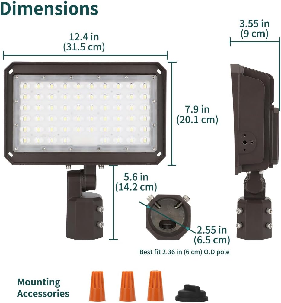 kadision 200W LED Flood Light, Dusk-to-Dawn Photocell, Slip Fitter Mount