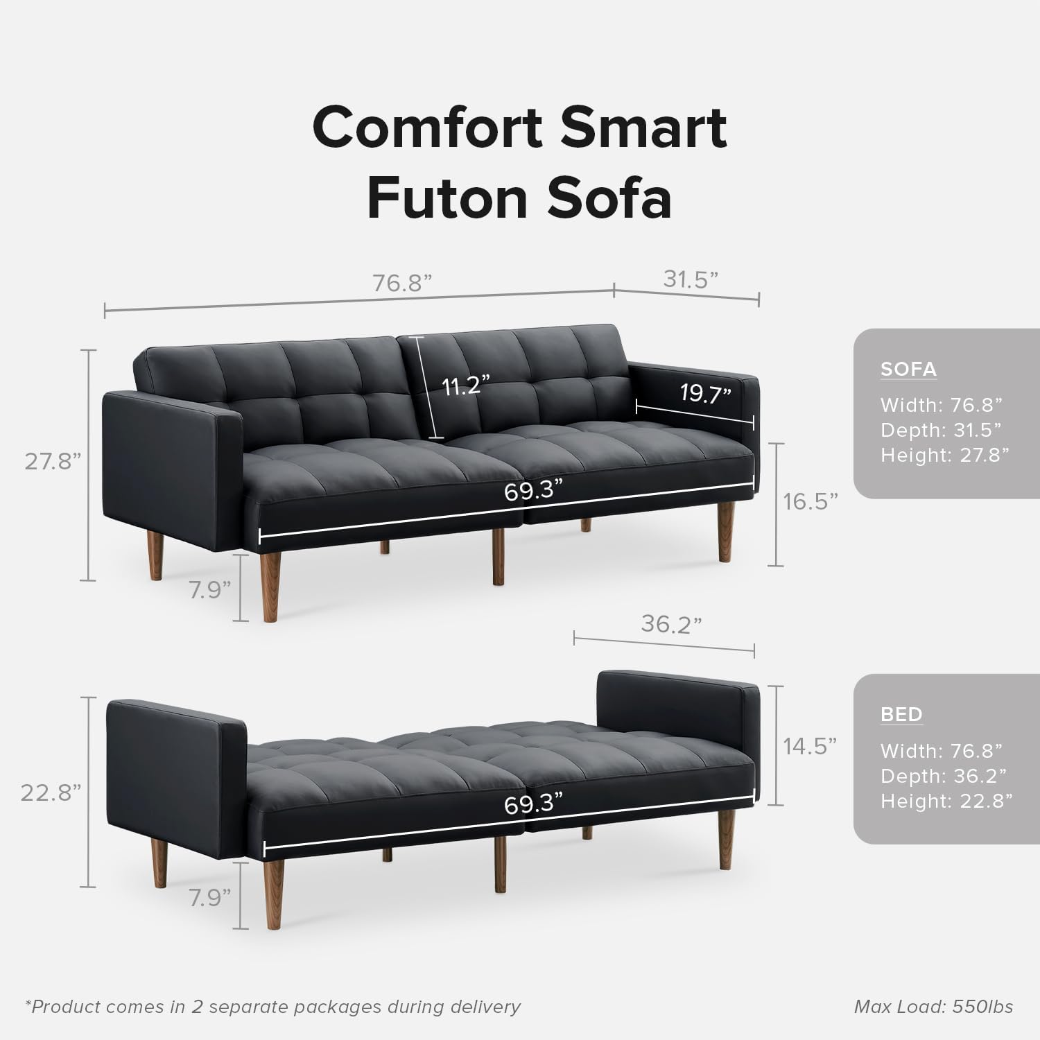 mopio 76.4" Futon Sofa Bed Chevron Styled, Sleeper Couch (Old Rosa Velvet)