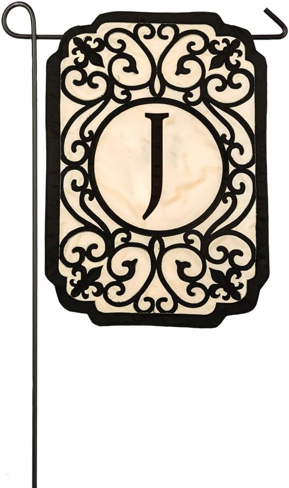 Evergreen Flag Filigree Monogram J Applique Garden Flag, 12.5 x 18 inches