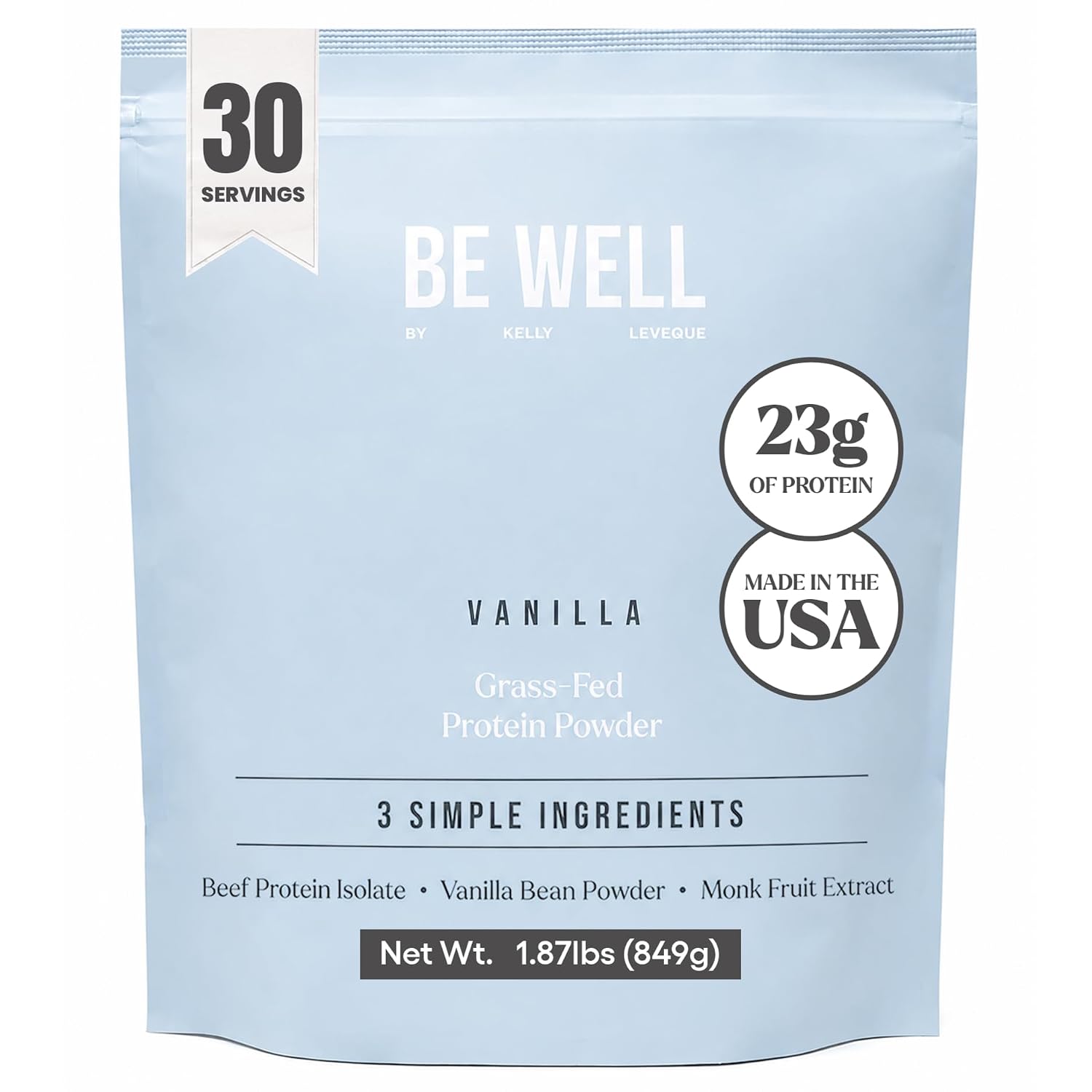 Be Well by Kelly Grass Finished Beef Protein Powder Vanilla Flavor