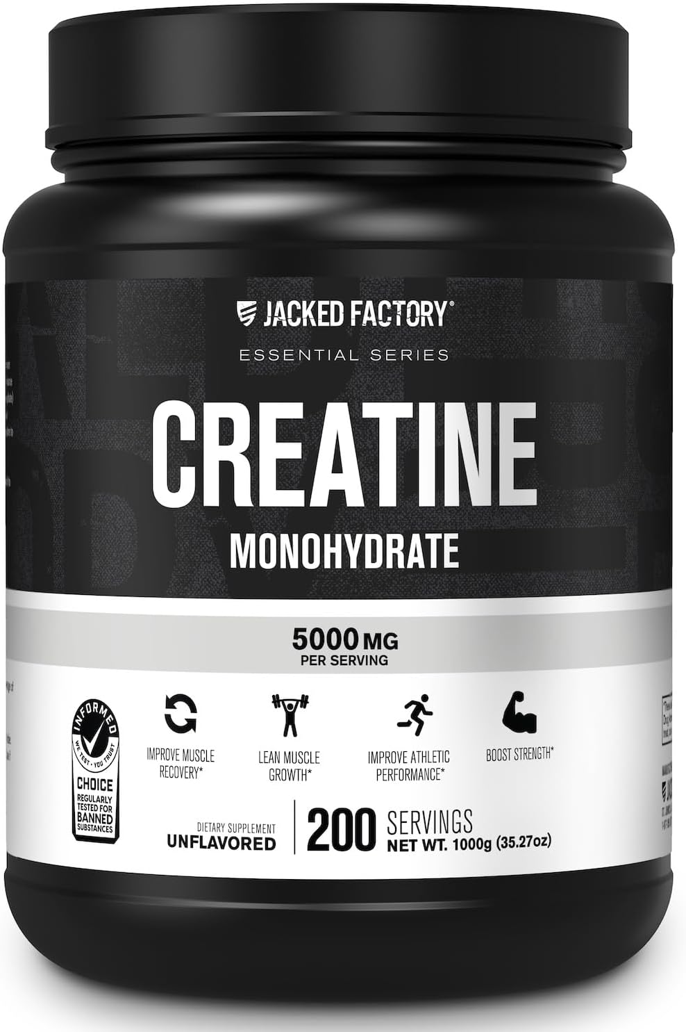 Jacked Factory Creatine Monohydrate Powder 425g - 5g Daily Micronized Creatine Monohydrate for Men and Women, Vegan-Friendly