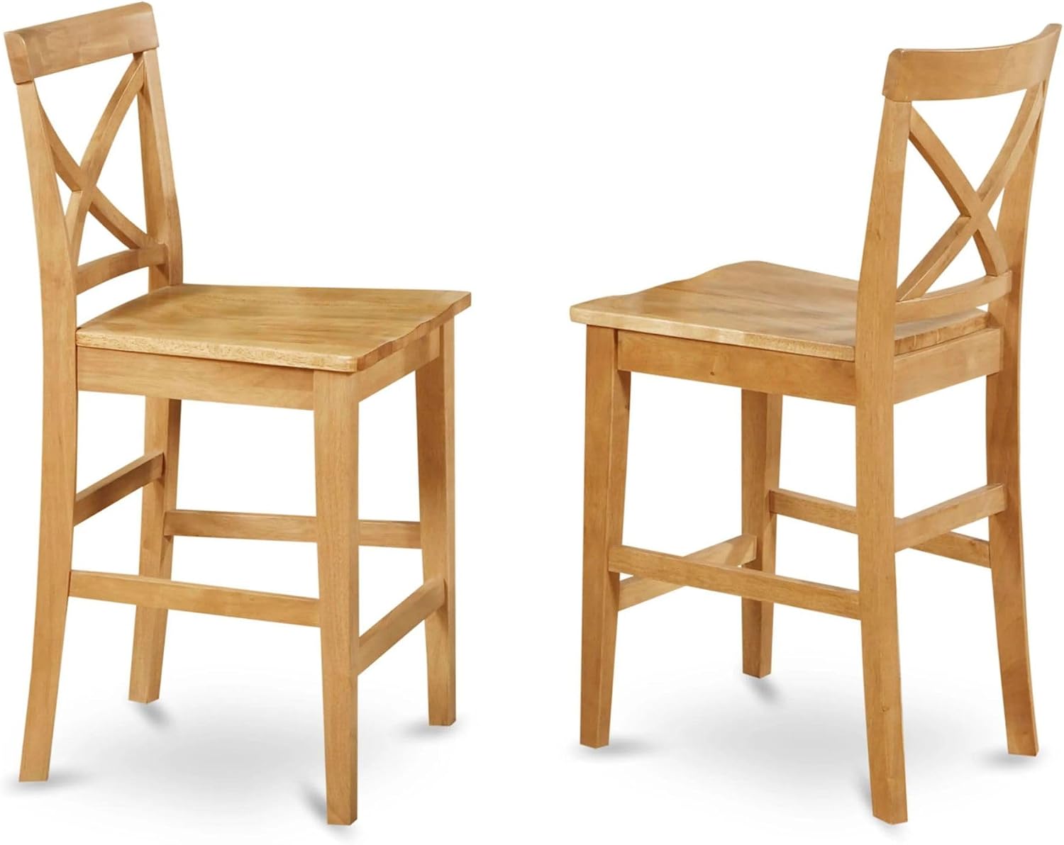 East West Furniture PBS-OAK-W Pub Counter-Height Bar Stool - Pub Height Kitchen Chairs, Set of 2, Oak