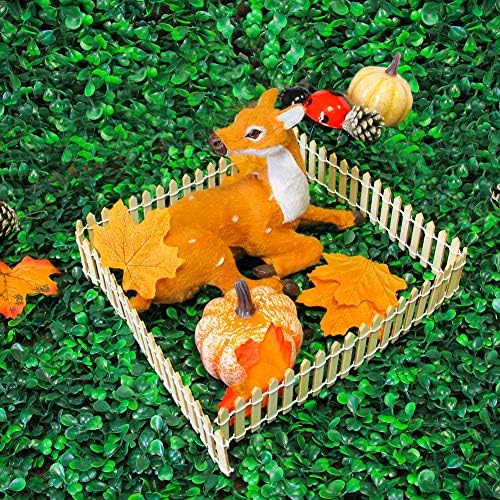 Prsildan 40 Inches Miniature Fairy Garden Fence, DIY Wood Picket Fence Mini Ornament