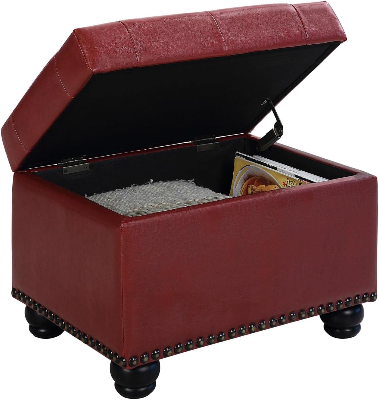 Convenience Concepts Designs4Comfort 5th Avenue Storage Ottoman 24" - Contemporary Foot Stool and Seat with Hinged Lid for Living Room, Dining Room, Office, Den, Espresso Faux Leather
