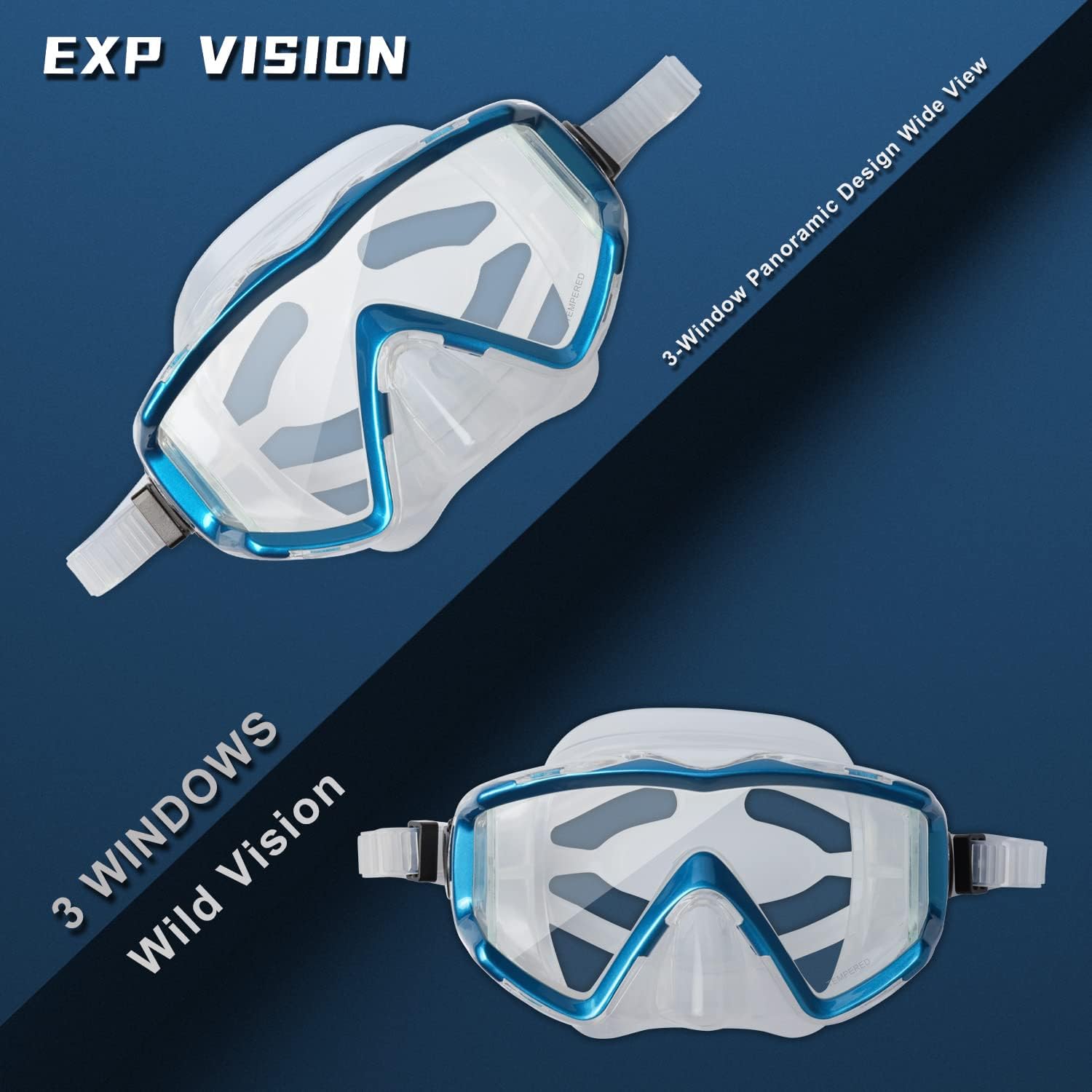 Adult Pano 3 Scuba Diving Mask, Tempered Glass Snorkel Mask Anti-Fog Swim Mask No Leakage Swim Goggles with Nose Cover Snorkeling Gear for Snorkeling